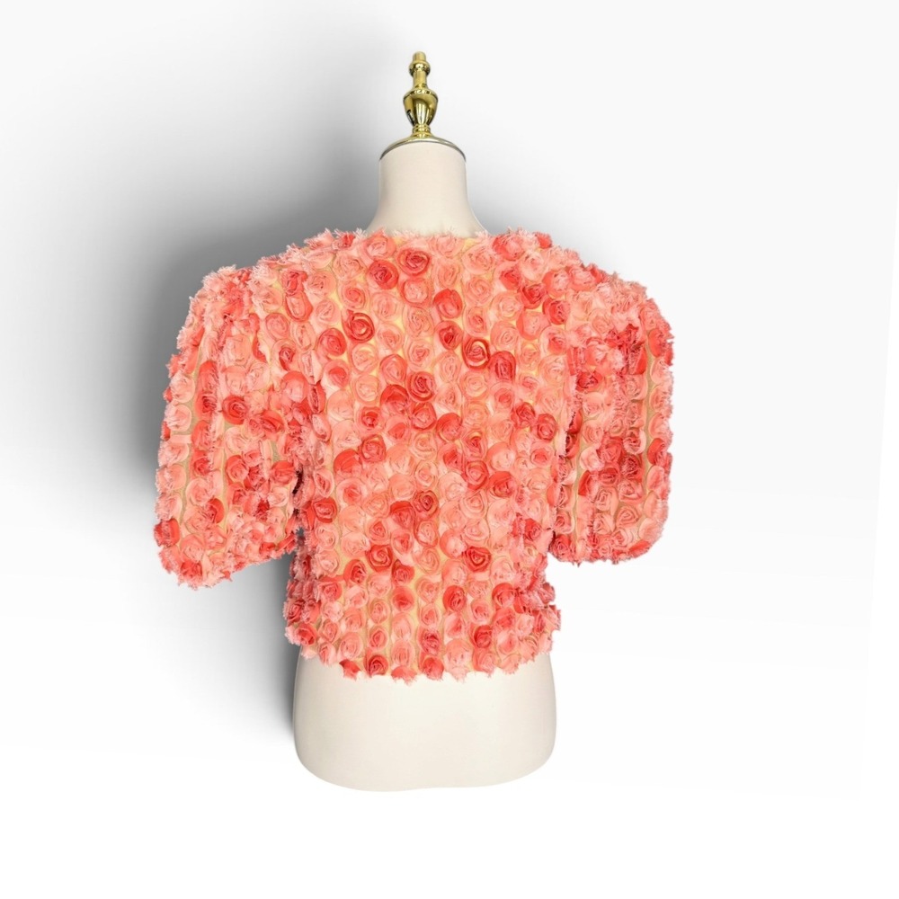 Born Supply XL Pink 3D Rosette Crop Top Tie Front Floral Coquette Blouse cropped - Picture 4 of 14
